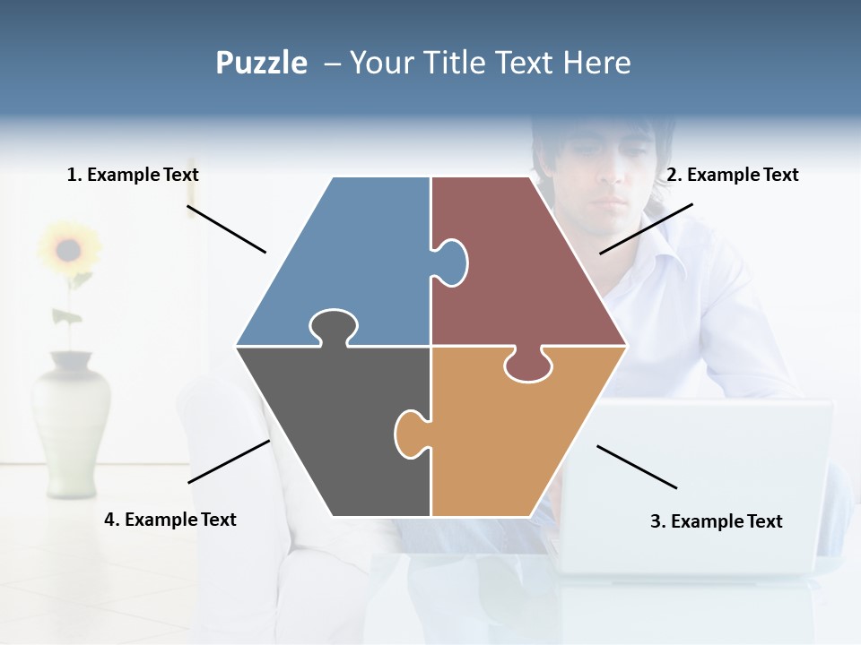 Young Man Home With Laptop PowerPoint Template