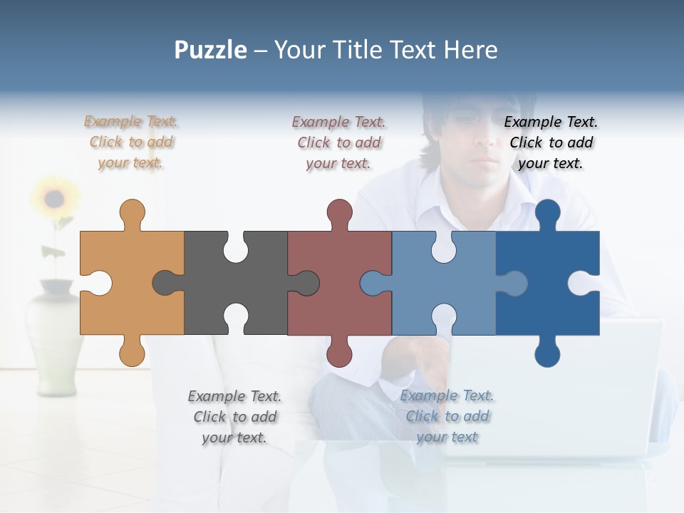 Young Man Home With Laptop PowerPoint Template