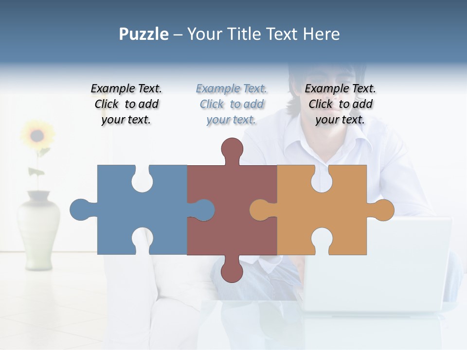 Young Man Home With Laptop PowerPoint Template