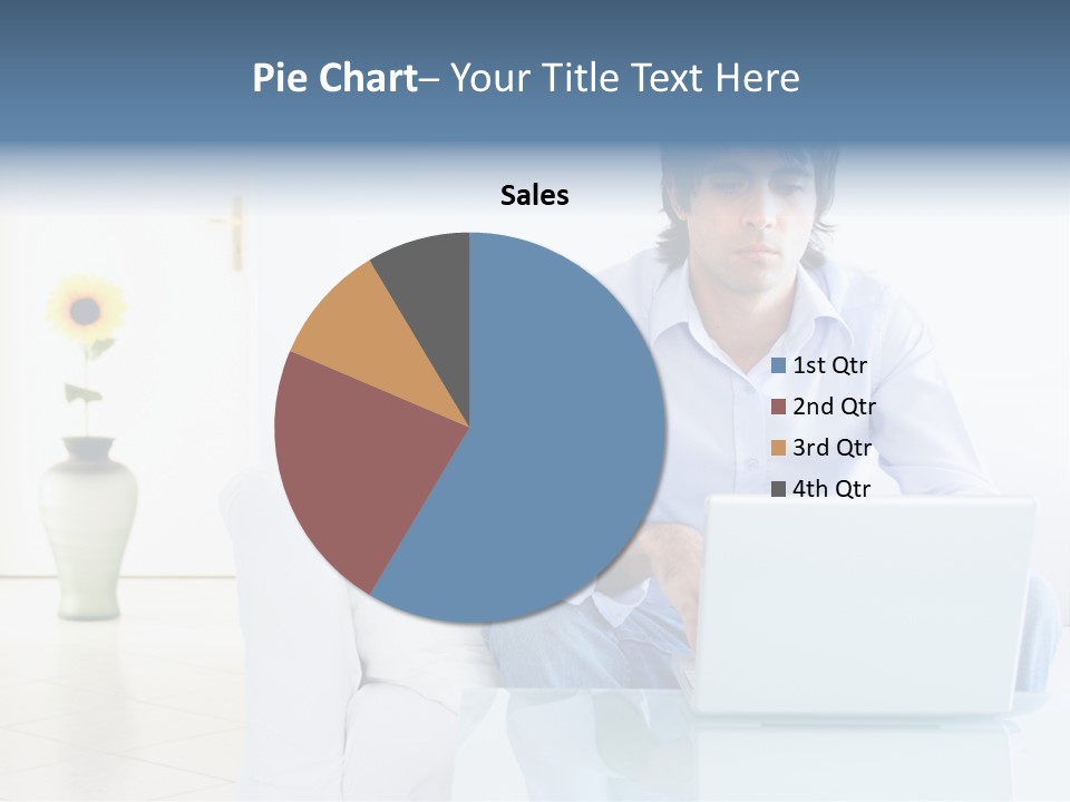 Young Man Home With Laptop PowerPoint Template