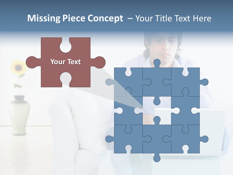 Young Man Home With Laptop PowerPoint Template