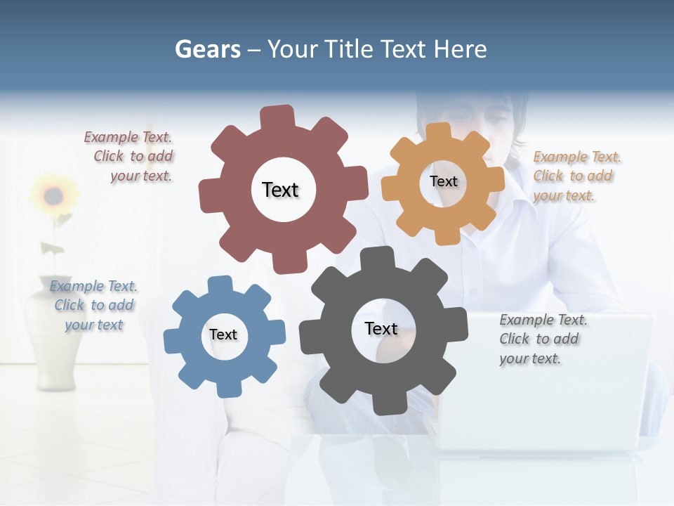 Young Man Home With Laptop PowerPoint Template