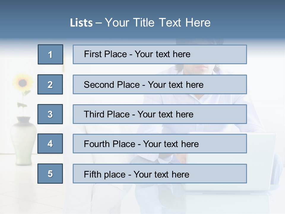 Young Man Home With Laptop PowerPoint Template