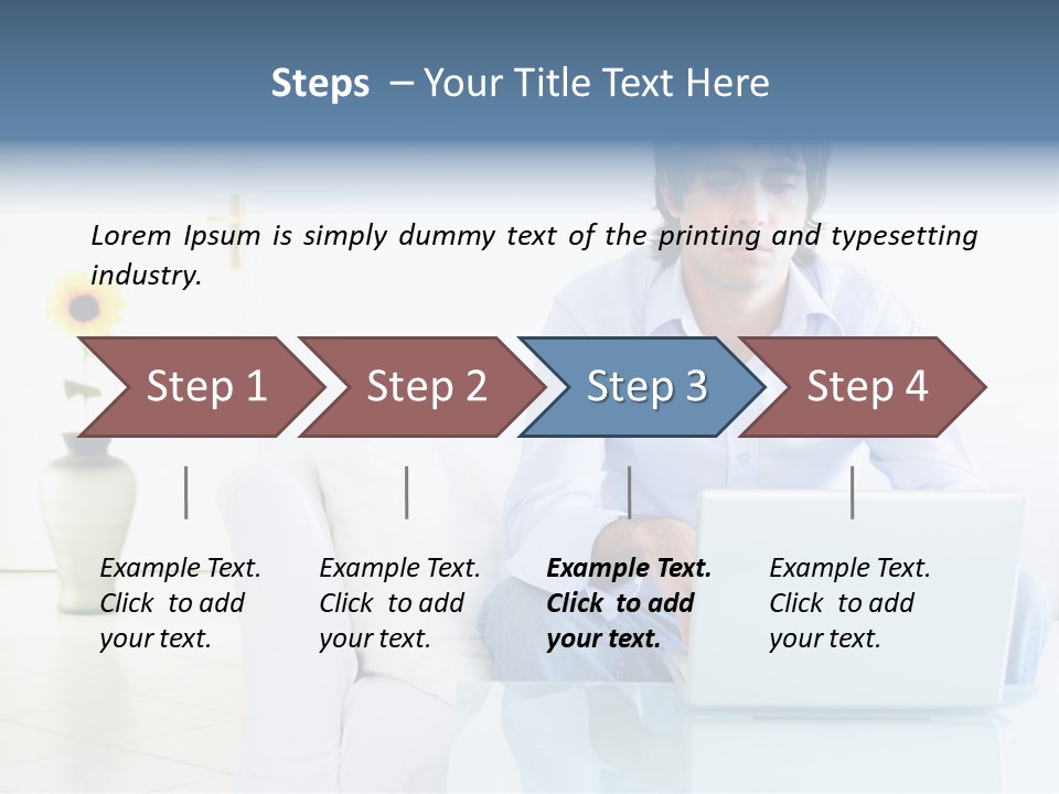 Young Man Home With Laptop PowerPoint Template