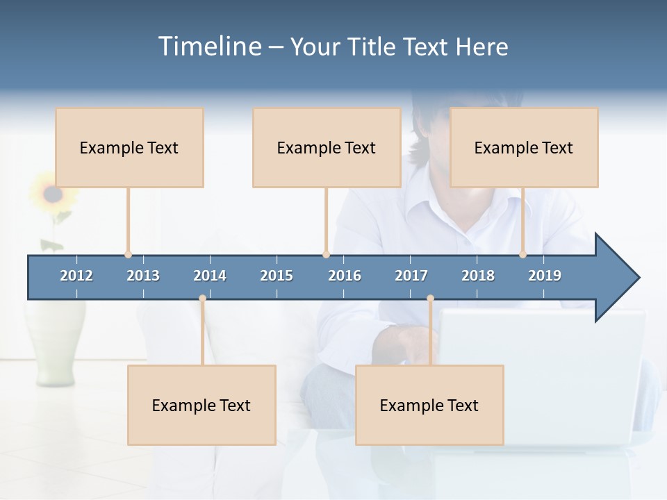 Young Man Home With Laptop PowerPoint Template