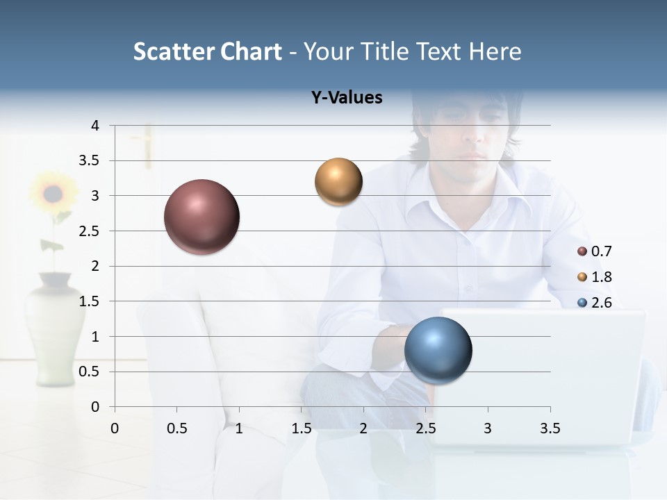 Young Man Home With Laptop PowerPoint Template