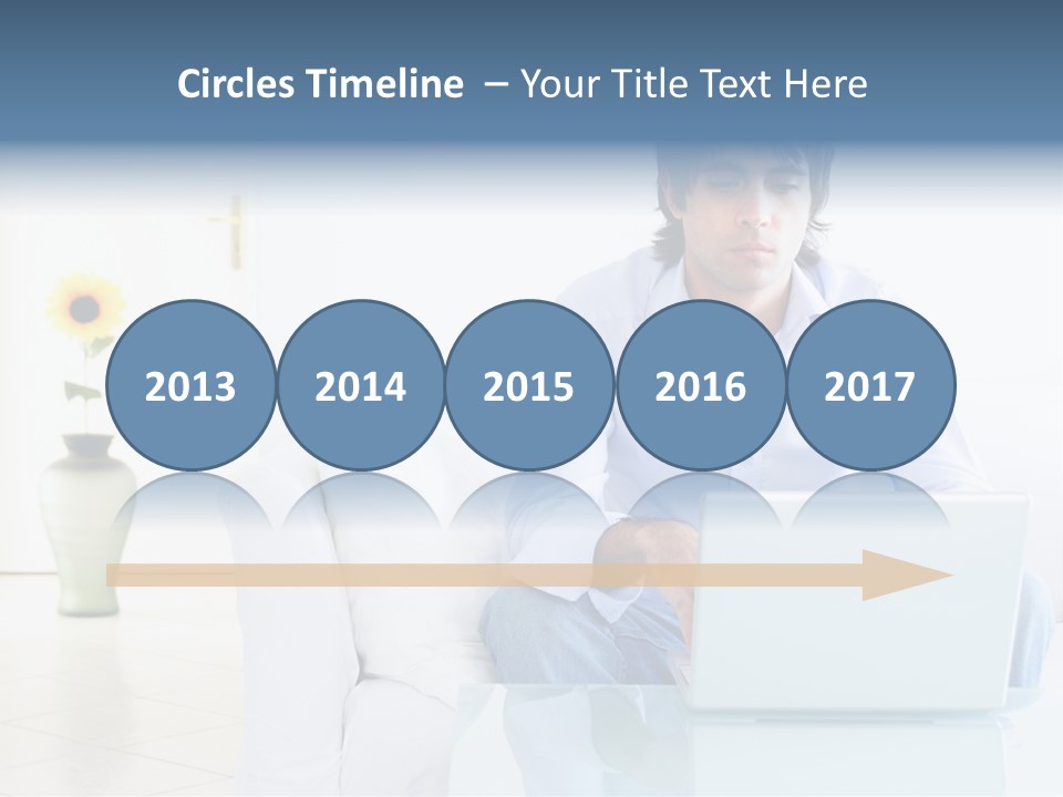 Young Man Home With Laptop PowerPoint Template