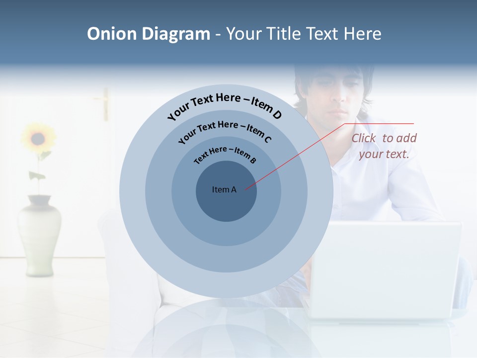 Young Man Home With Laptop PowerPoint Template