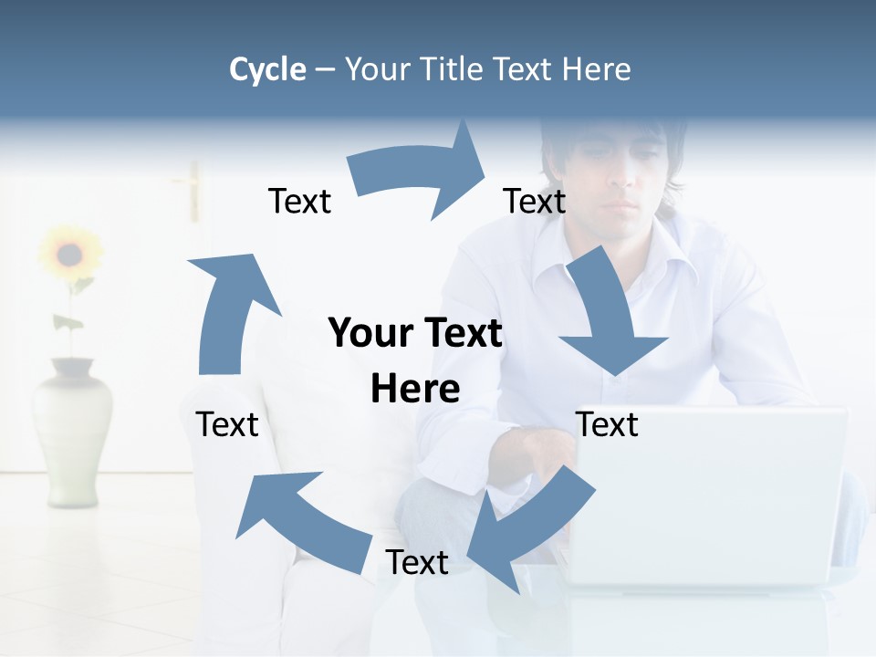 Young Man Home With Laptop PowerPoint Template