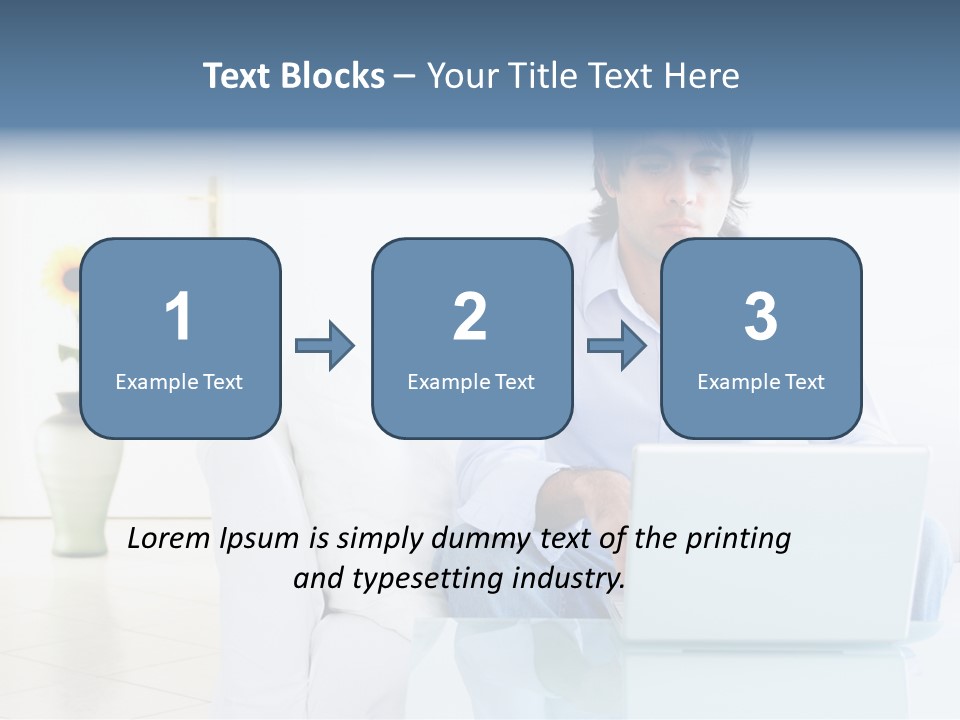 Young Man Home With Laptop PowerPoint Template