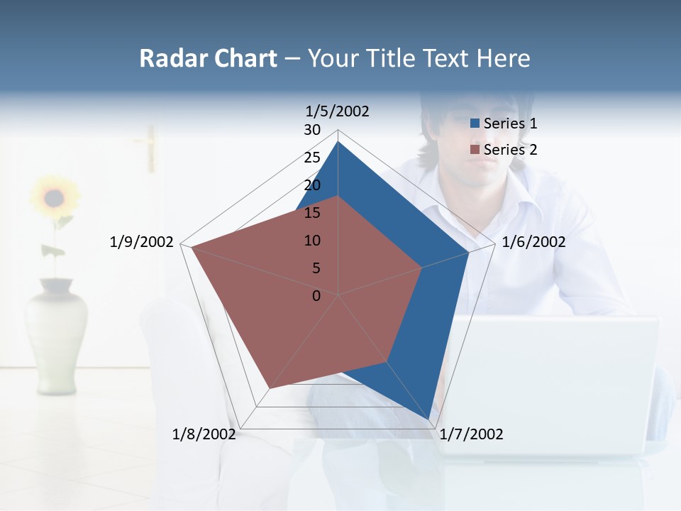 Young Man Home With Laptop PowerPoint Template