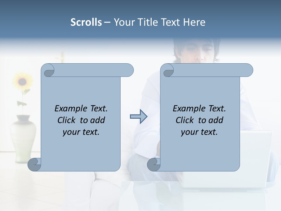 Young Man Home With Laptop PowerPoint Template