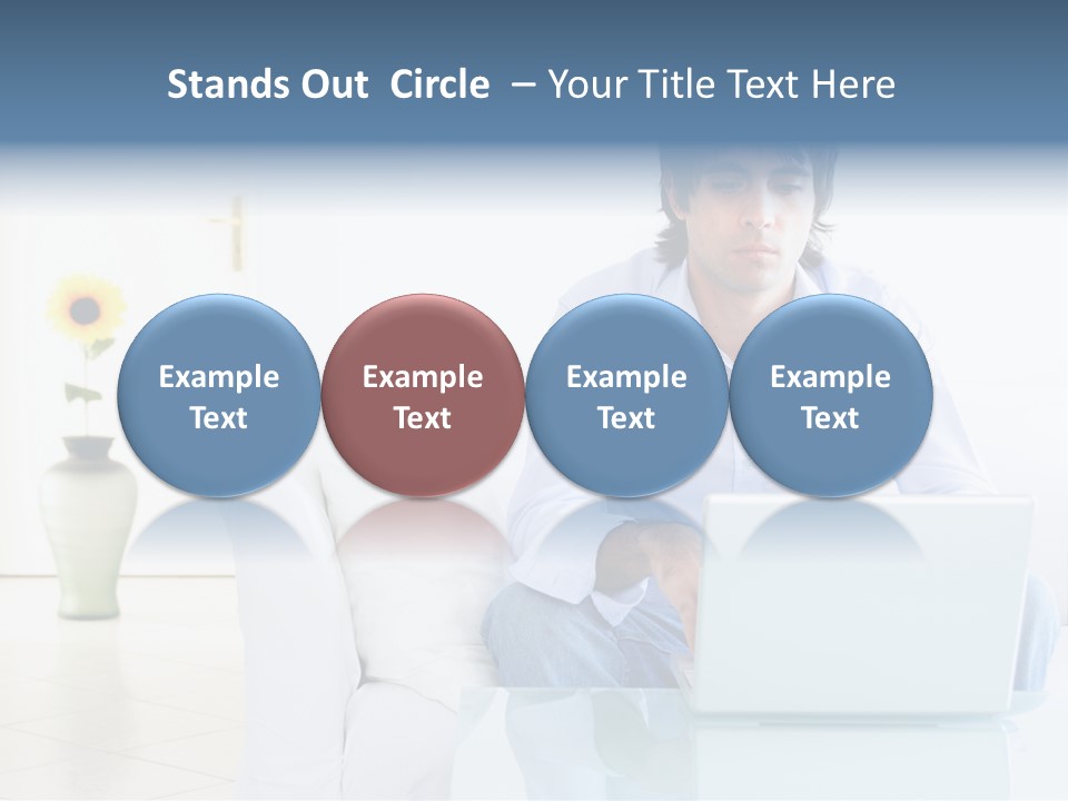 Young Man Home With Laptop PowerPoint Template