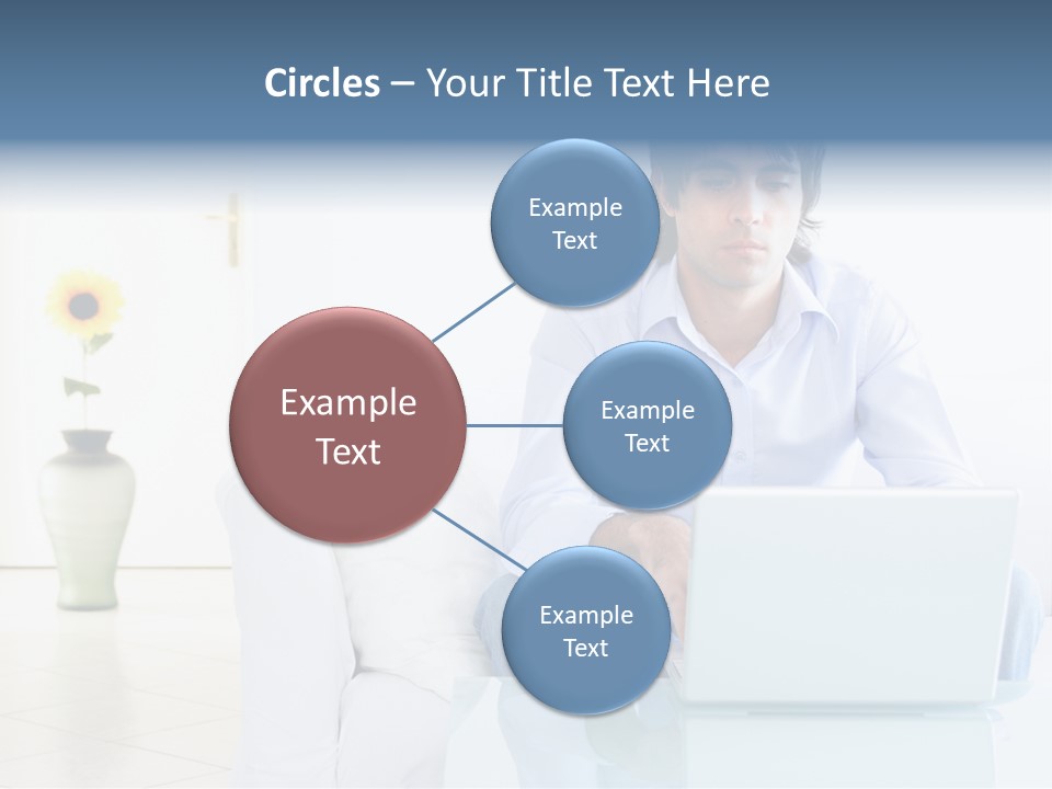 Young Man Home With Laptop PowerPoint Template