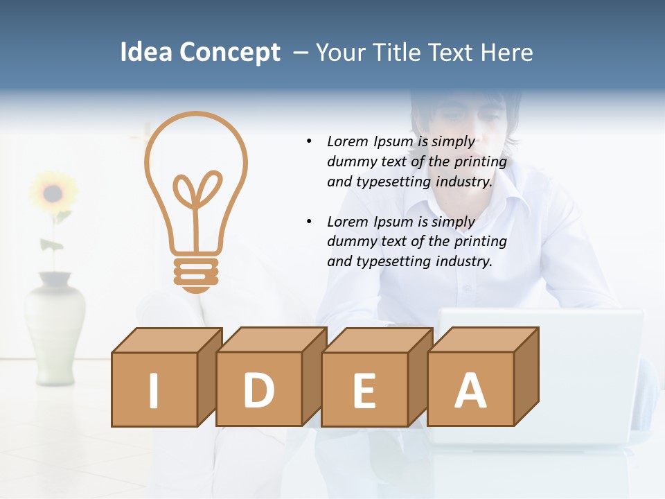 Young Man Home With Laptop PowerPoint Template