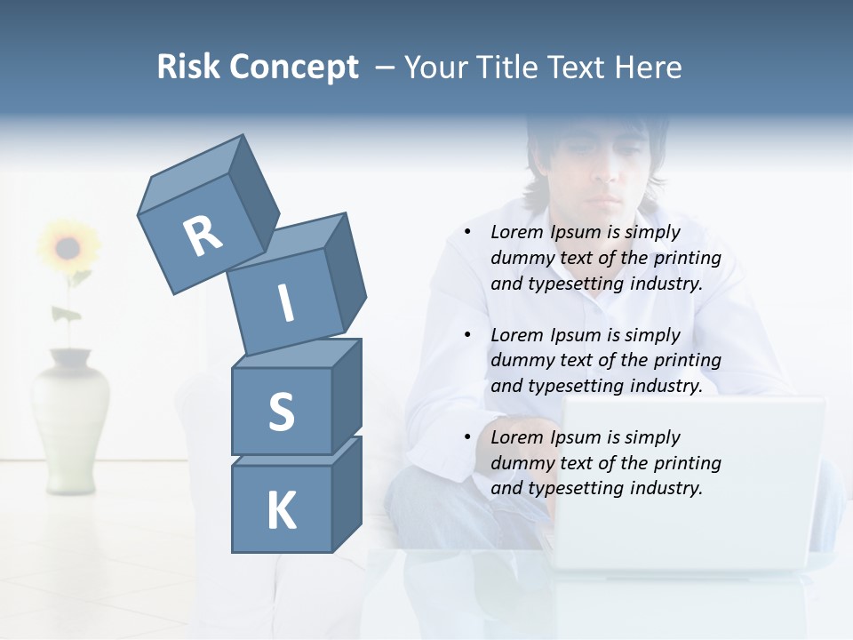 Young Man Home With Laptop PowerPoint Template