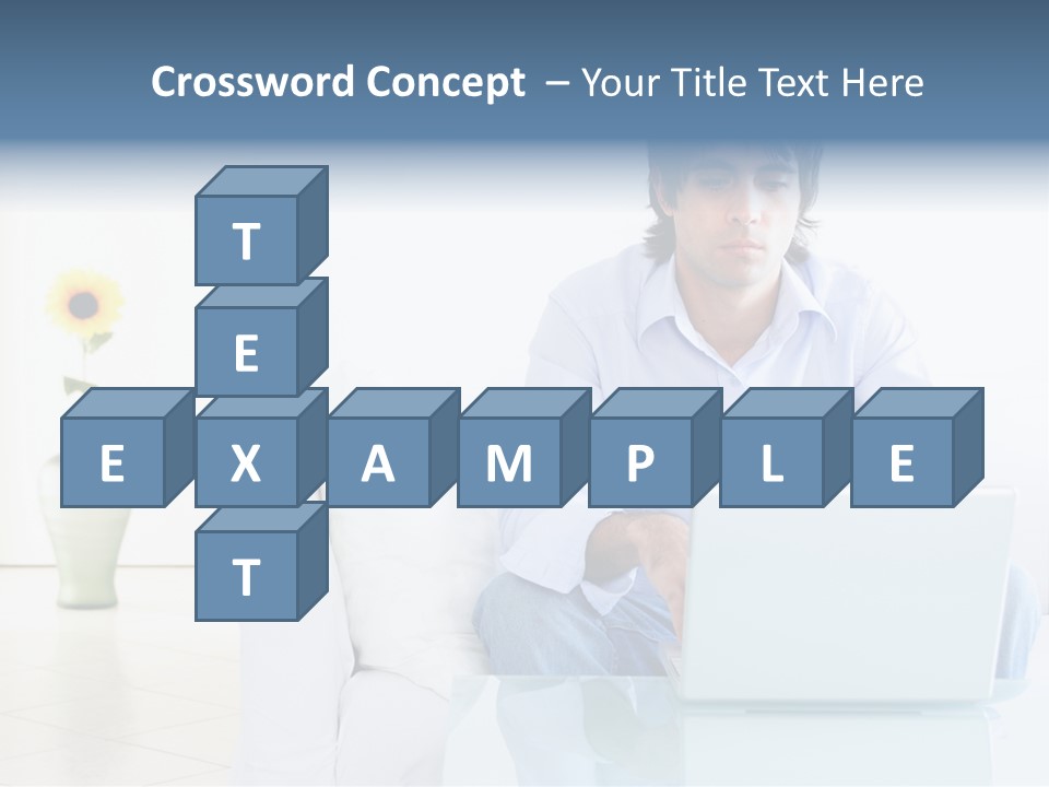 Young Man Home With Laptop PowerPoint Template