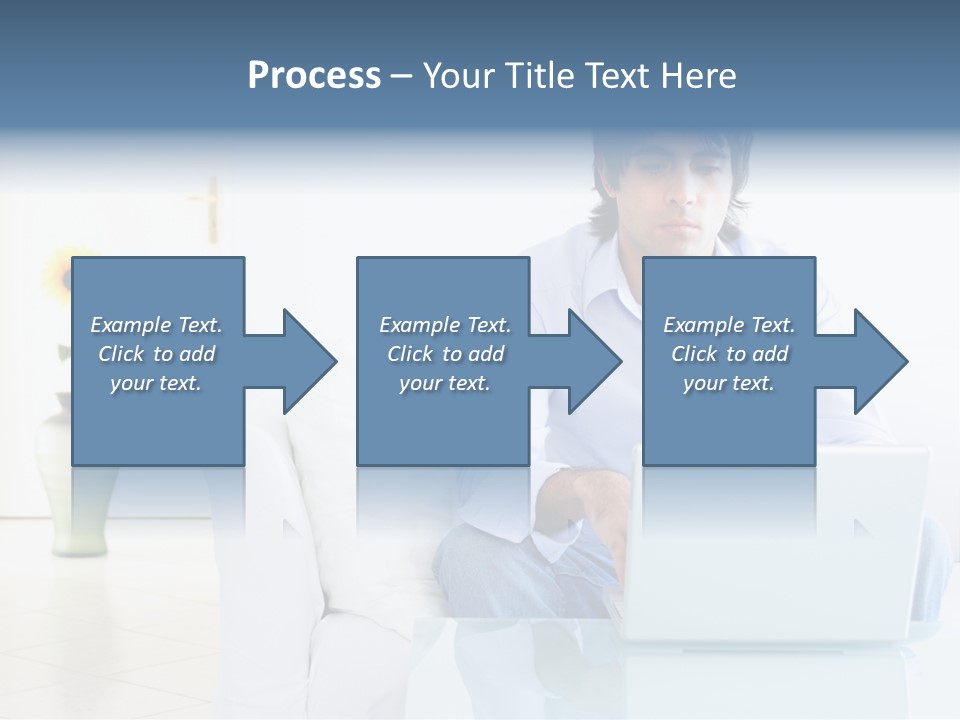 Young Man Home With Laptop PowerPoint Template