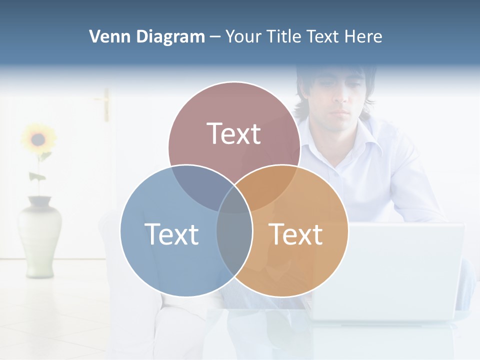 Young Man Home With Laptop PowerPoint Template