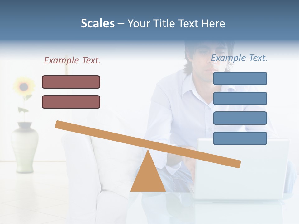 Young Man Home With Laptop PowerPoint Template