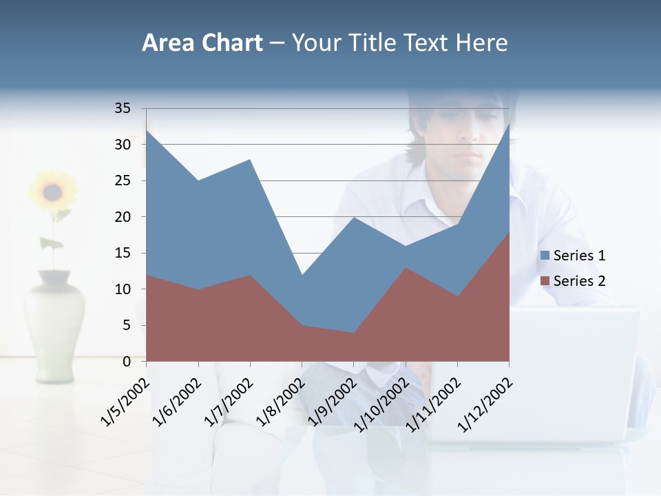 Young Man Home With Laptop PowerPoint Template