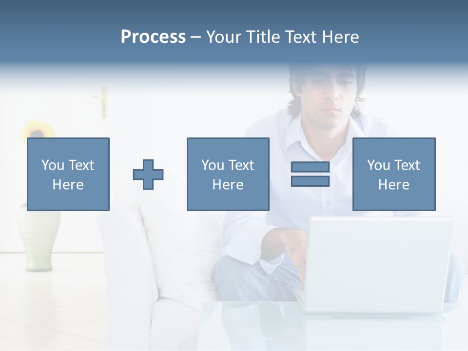 Young Man Home With Laptop PowerPoint Template