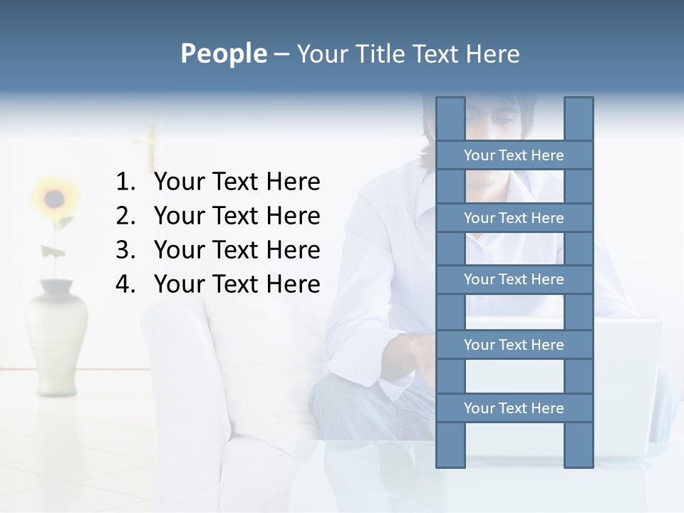 Young Man Home With Laptop PowerPoint Template