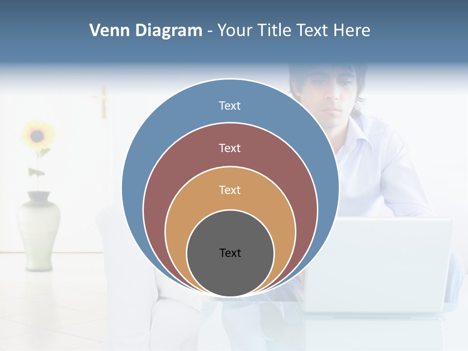 Young Man Home With Laptop PowerPoint Template