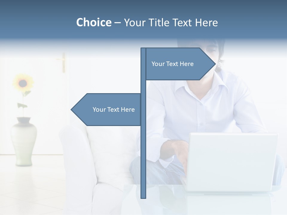 Young Man Home With Laptop PowerPoint Template