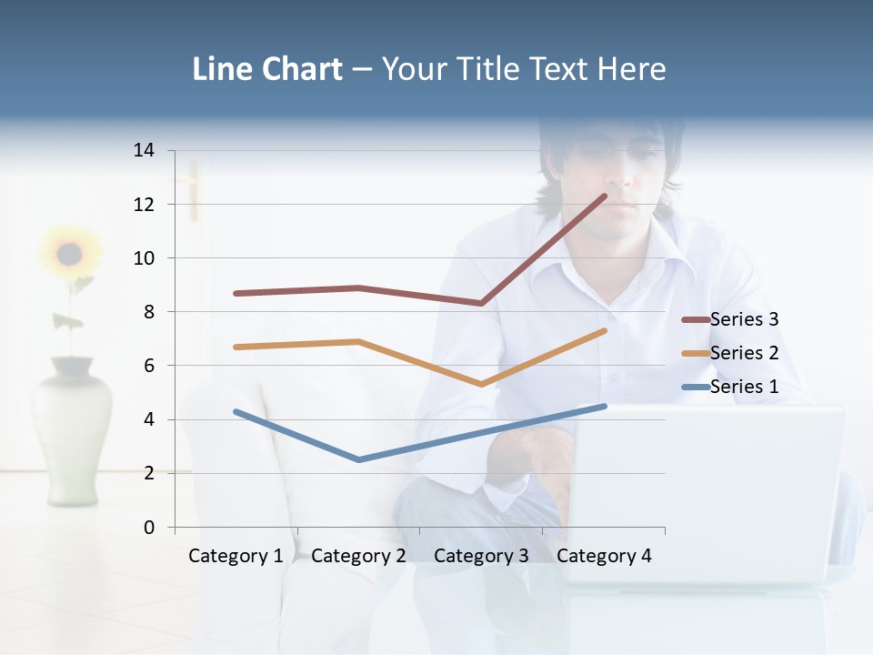 Young Man Home With Laptop PowerPoint Template