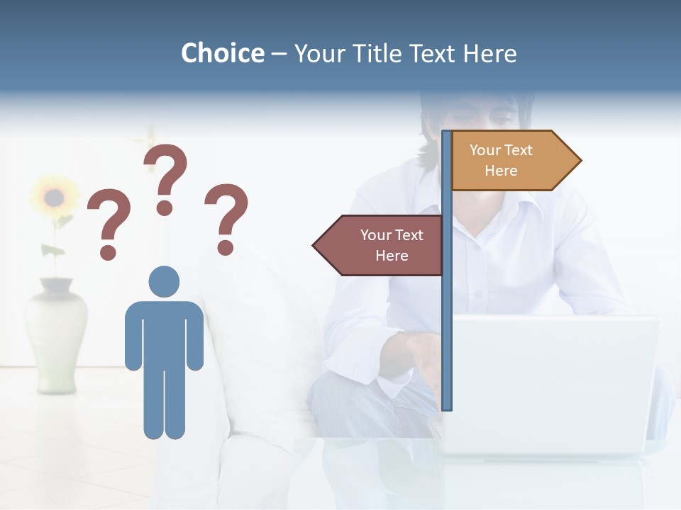 Young Man Home With Laptop PowerPoint Template