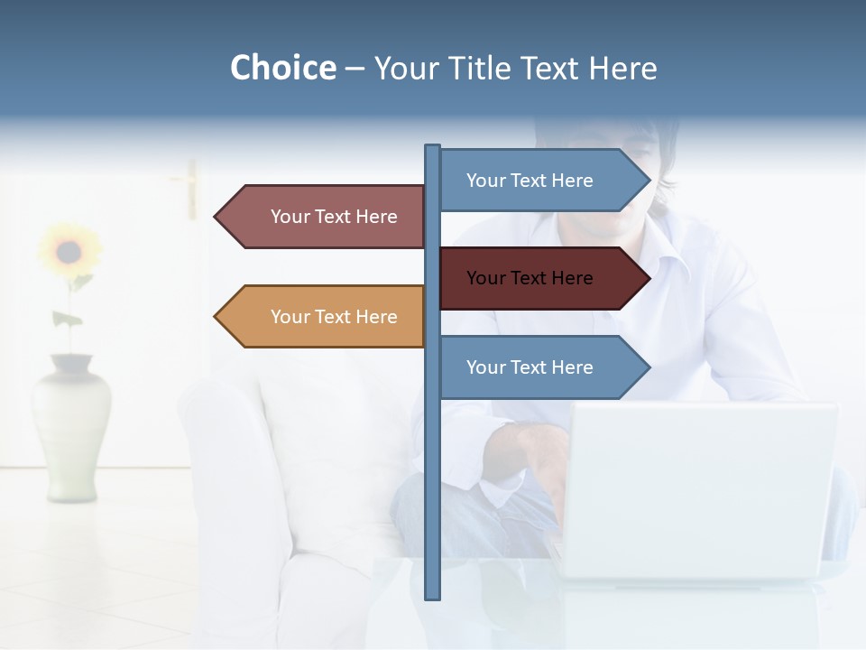 Young Man Home With Laptop PowerPoint Template