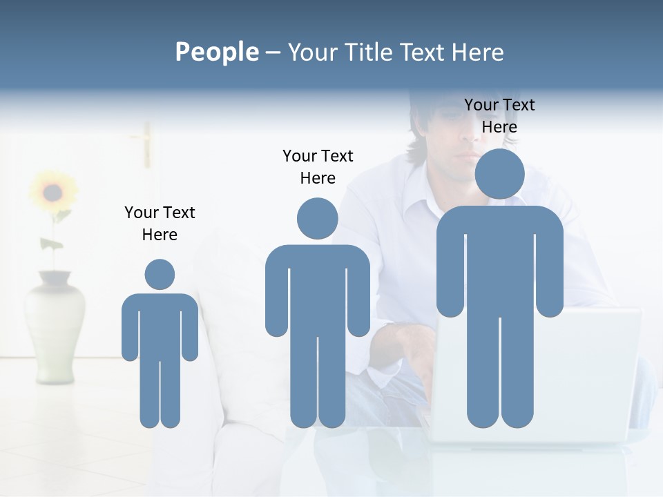 Young Man Home With Laptop PowerPoint Template