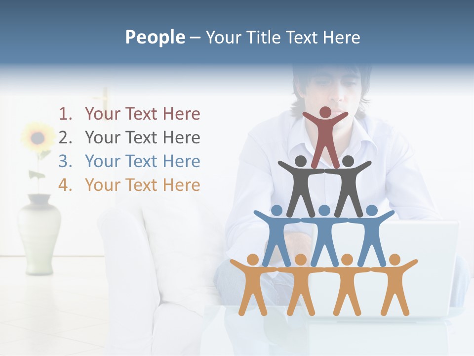 Young Man Home With Laptop PowerPoint Template