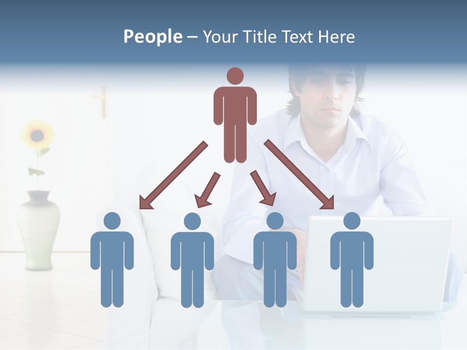 Young Man Home With Laptop PowerPoint Template