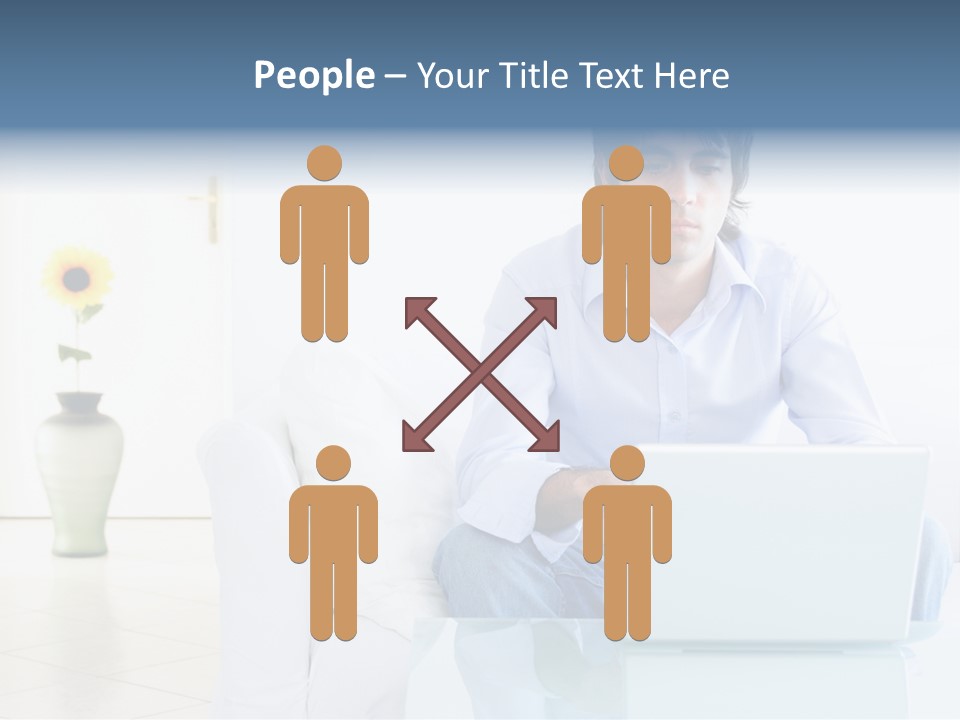 Young Man Home With Laptop PowerPoint Template