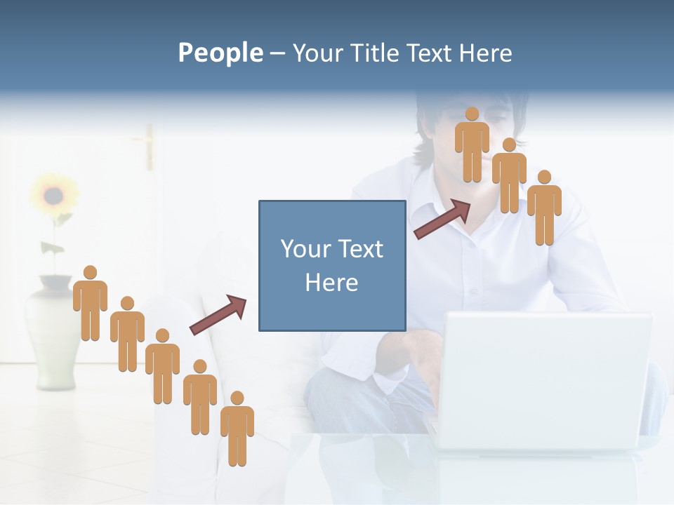 Young Man Home With Laptop PowerPoint Template