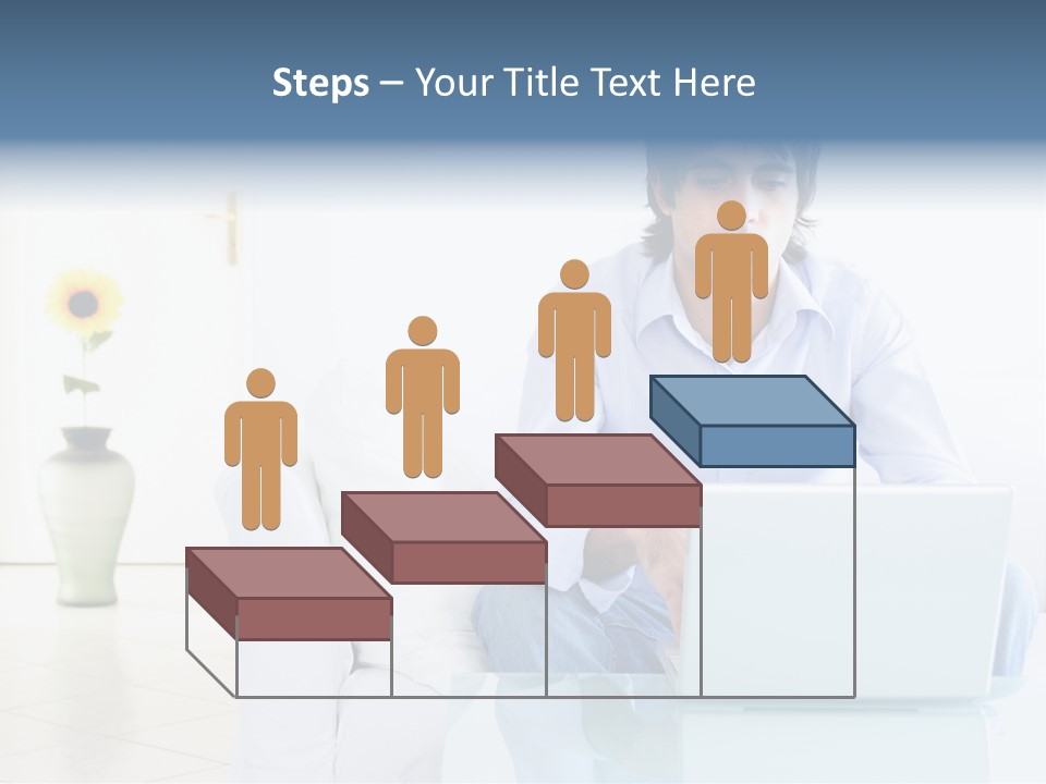 Young Man Home With Laptop PowerPoint Template