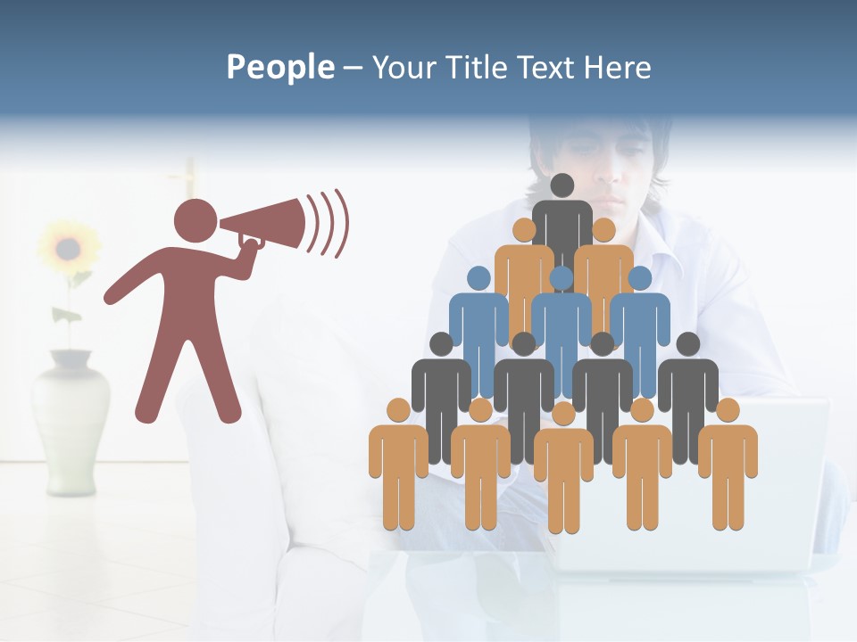 Young Man Home With Laptop PowerPoint Template