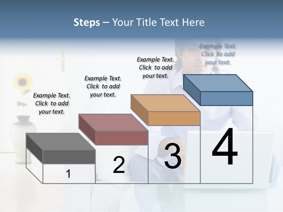 Young Man Home With Laptop PowerPoint Template