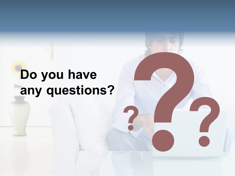 Young Man Home With Laptop PowerPoint Template