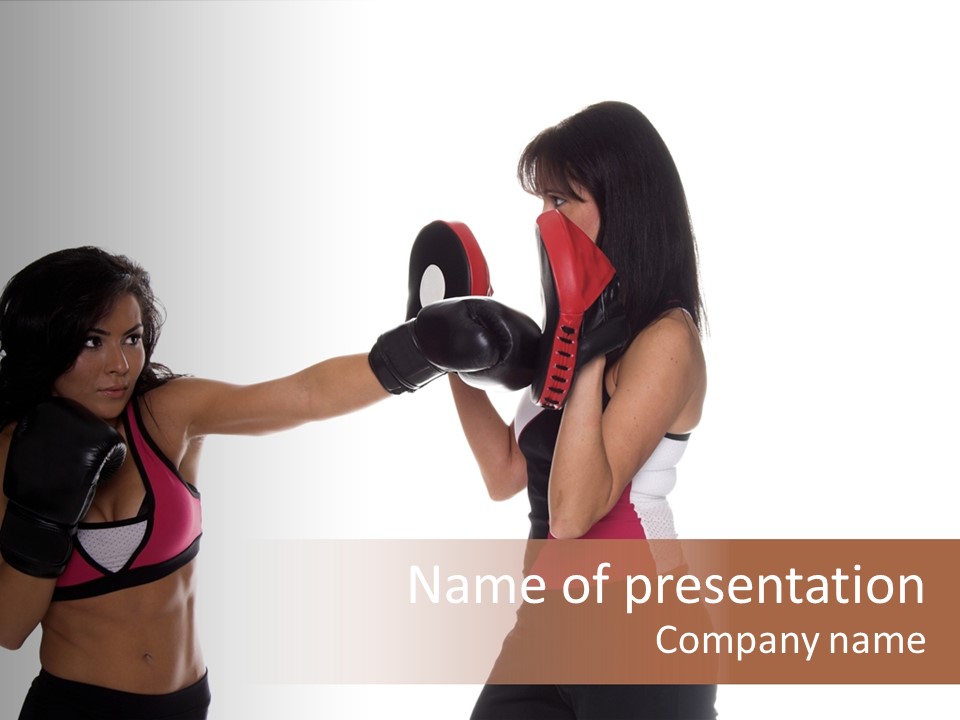 Two Beautiful Female Boxers Training On Focus Mitts The Puncher Is Throwing A Right Cross PowerPoint Template