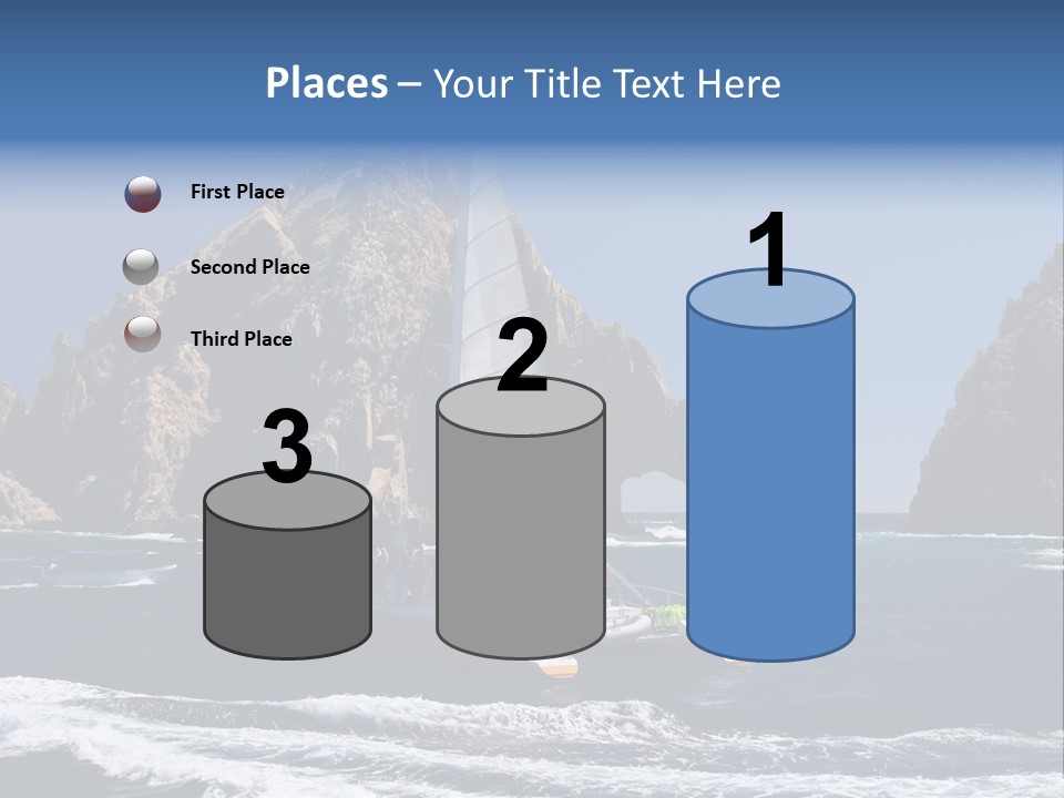 A Sailboat In The Ocean With Rocks In The Background PowerPoint Template