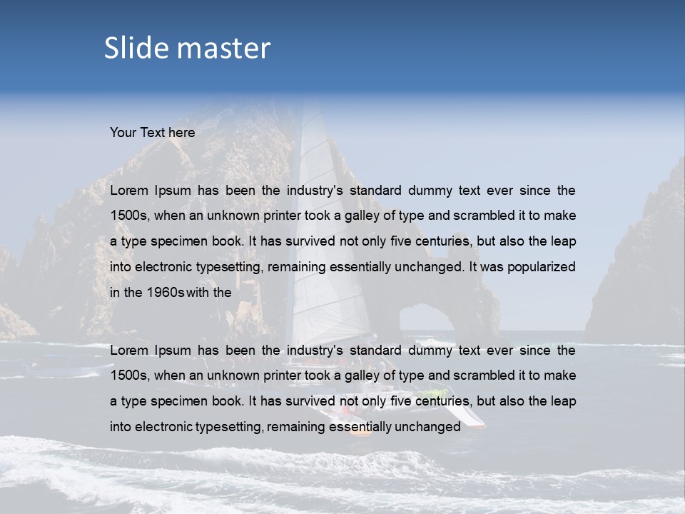 A Sailboat In The Ocean With Rocks In The Background PowerPoint Template