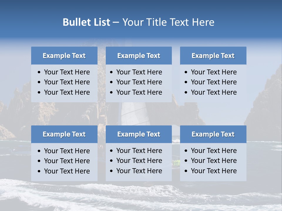 A Sailboat In The Ocean With Rocks In The Background PowerPoint Template