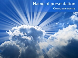 A Blue Sky With Clouds And Sun Rays PowerPoint Template