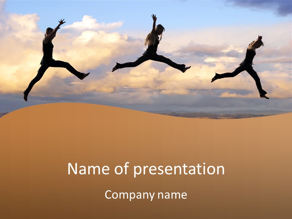 Multiple Shots Of A Leaping Woman At Sunset PowerPoint Template