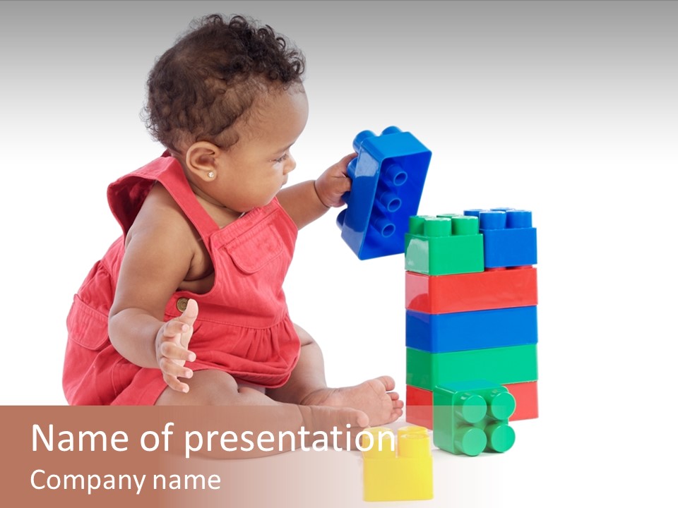 Adorable Baby Girl Playing With Building Blocks PowerPoint Template