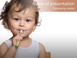 The Kid To Study To Clean A Teeth. PowerPoint Template