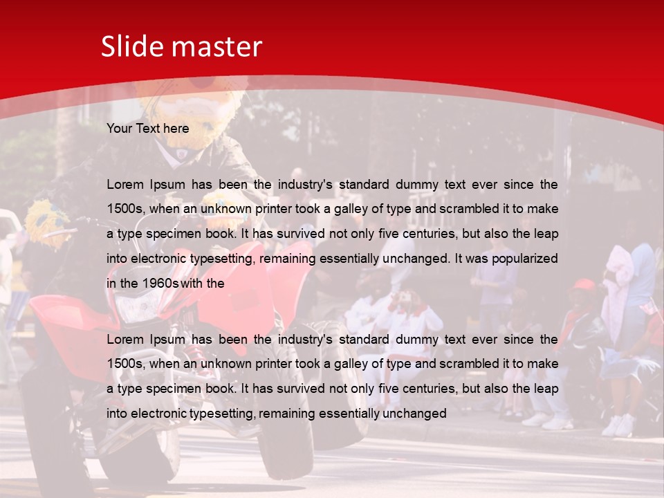 A Person Riding A Motorcycle With A Mascot On The Back Of It PowerPoint Template